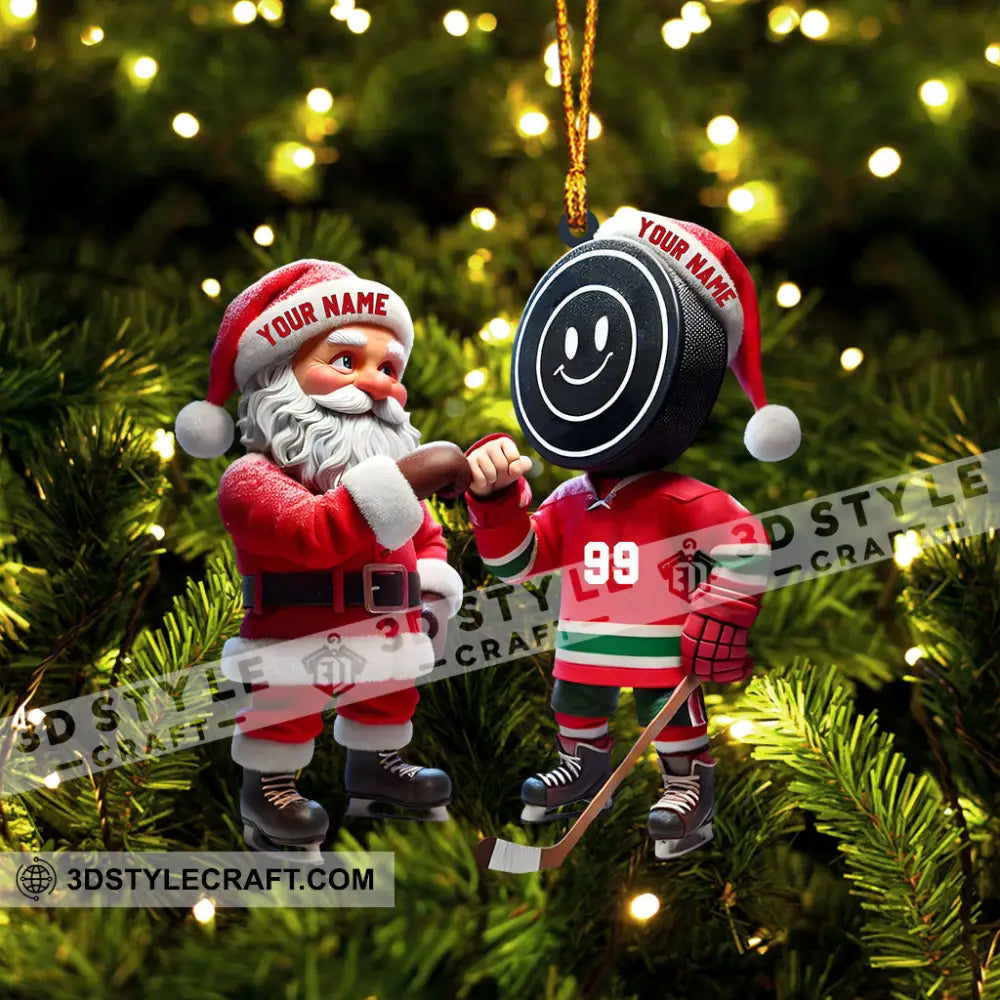 Santa And The Hockey Player Christmas Ornament Personalized