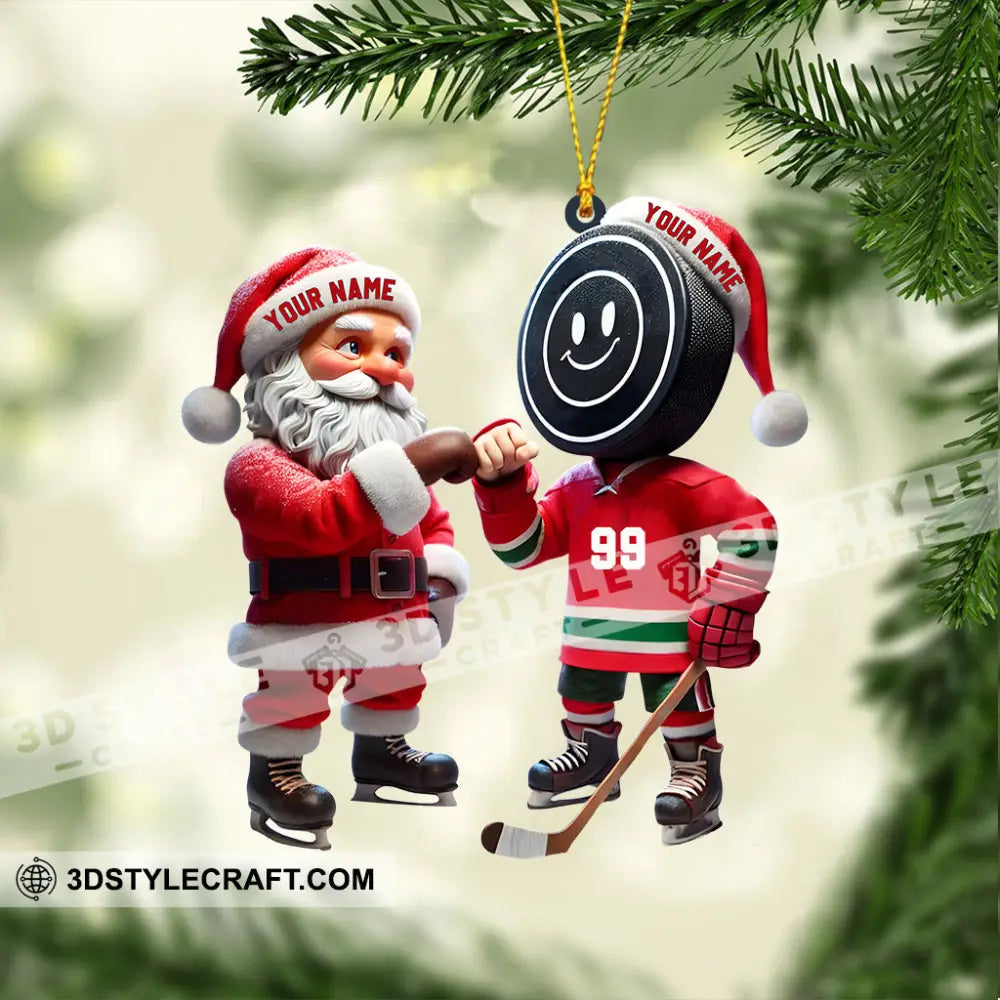 Santa And The Hockey Player Christmas Ornament Personalized