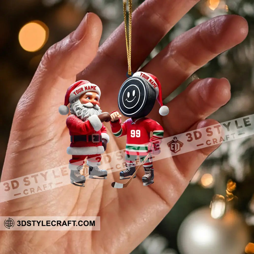 Santa And The Hockey Player Christmas Ornament Personalized