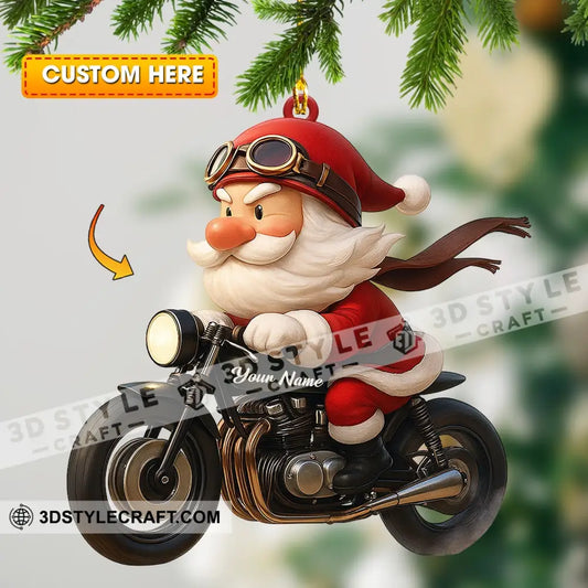 Santa Drives Motorbike Home Decor Christmas Ornament Personalized Ornament 3.54’’ / 1 Ornament Ornament