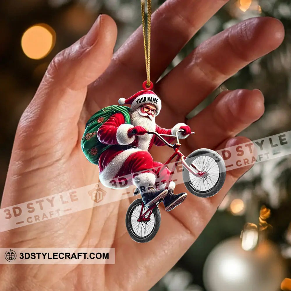 Santa Rides A Bike Christmas Ornament Personalized