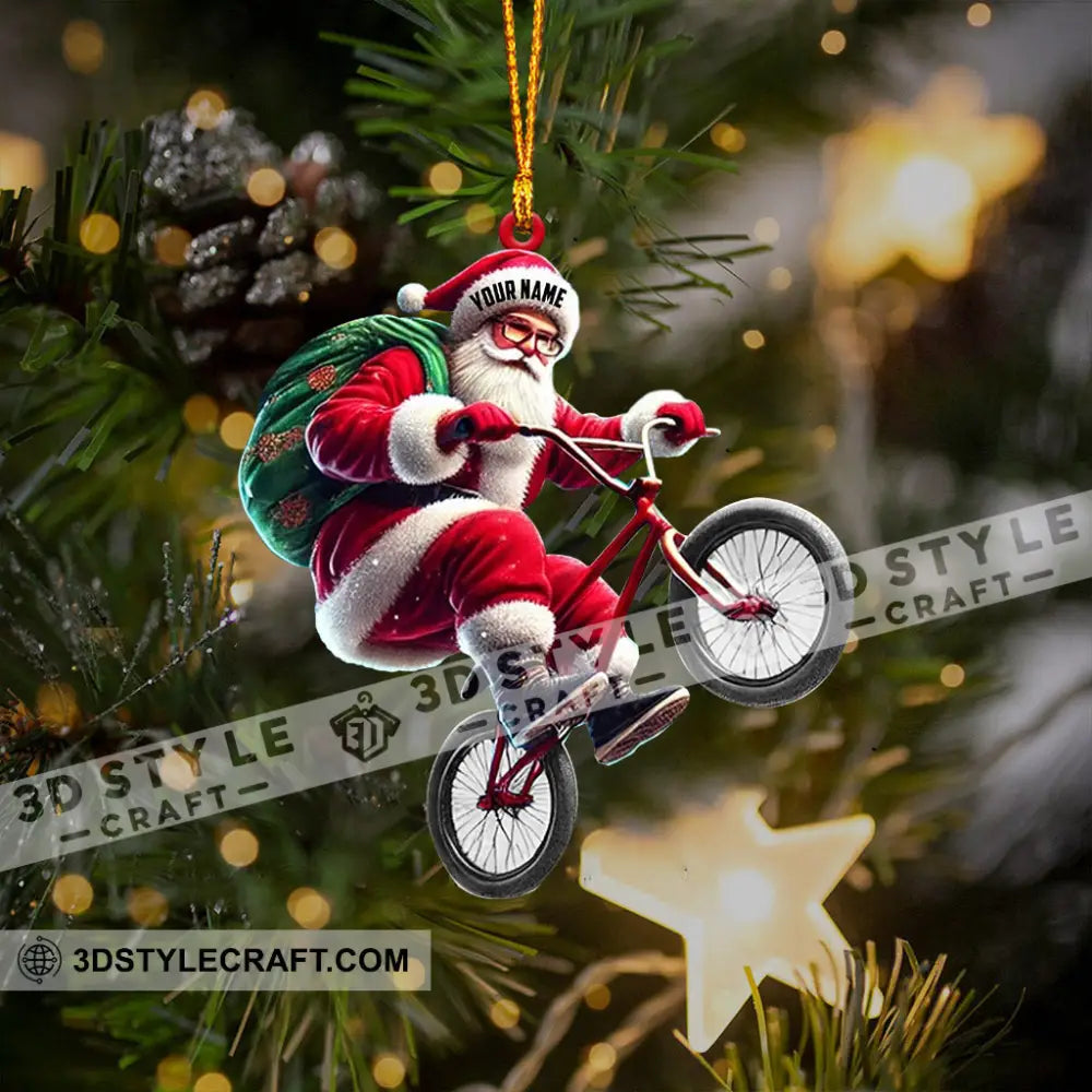 Santa Rides A Bike Christmas Ornament Personalized
