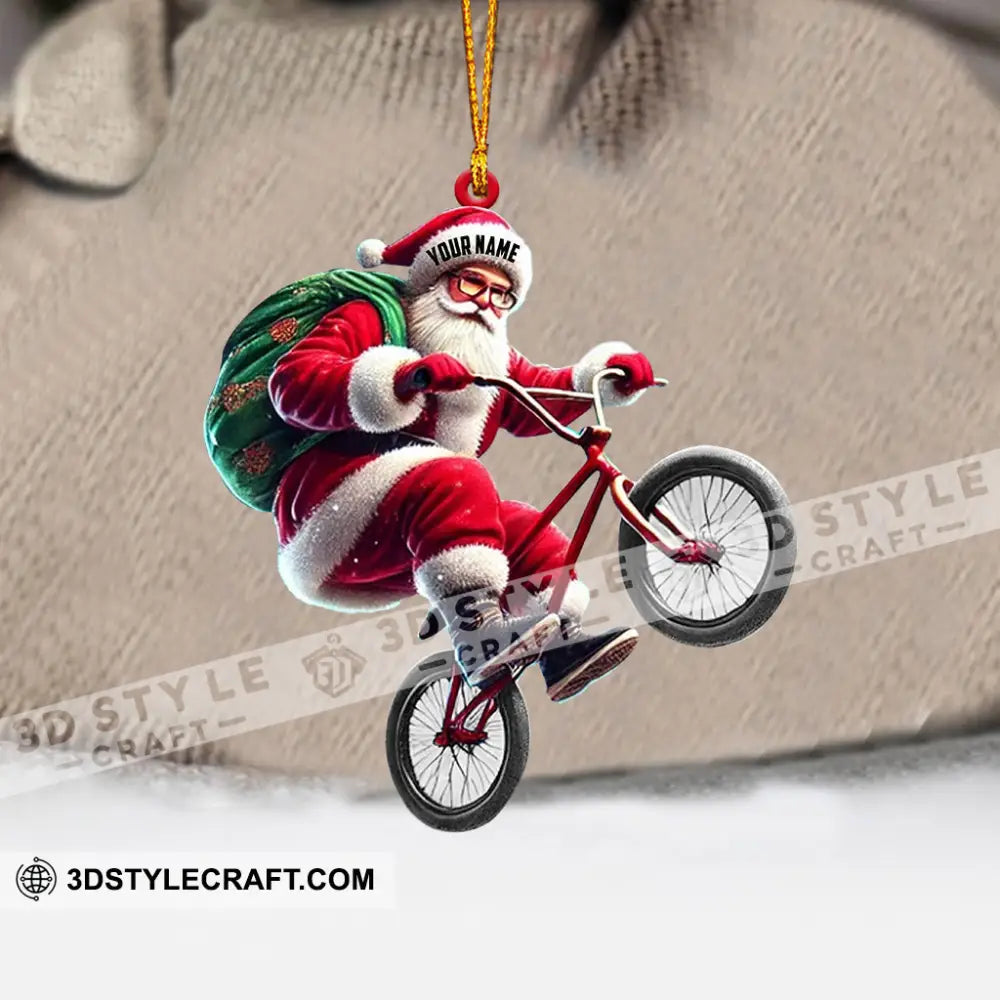 Santa Rides A Bike Christmas Ornament Personalized