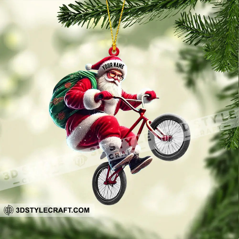 Santa Rides A Bike Christmas Ornament Personalized