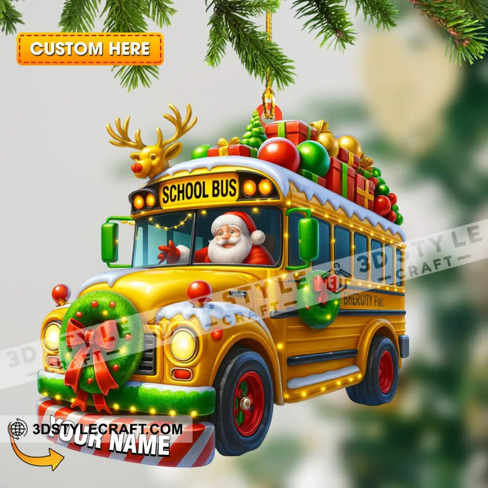 Santa School Bus Home Decor Christmas Ornament Personalized Ornament 3.54’’ / 1 Ornament Ornament