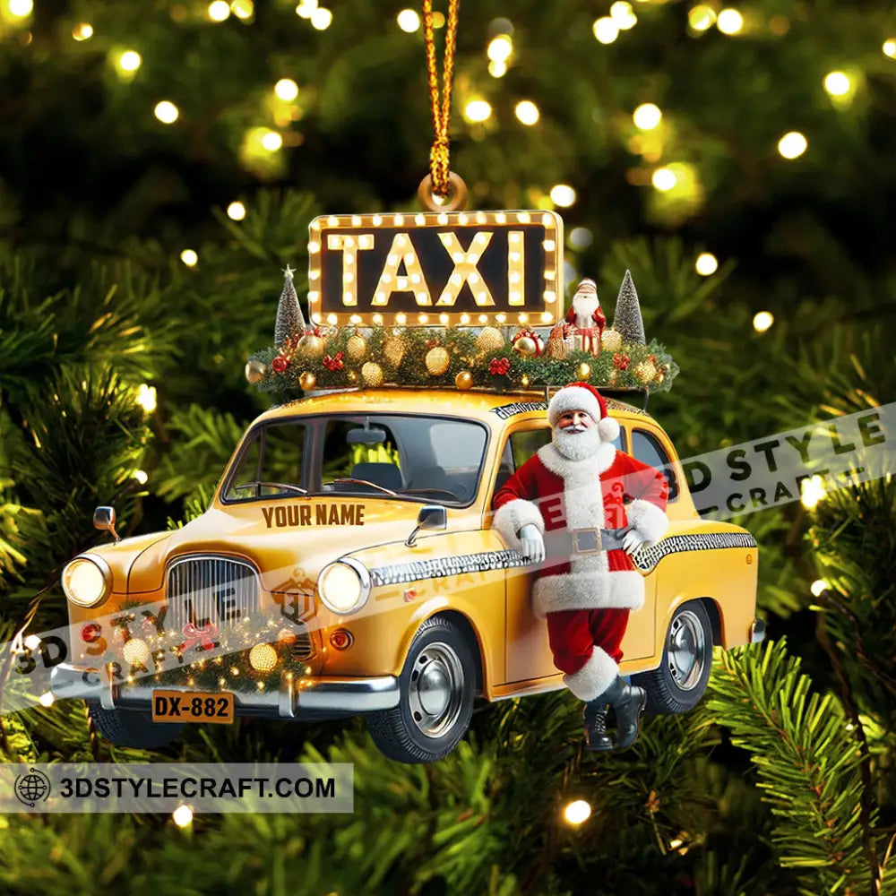 Santa Taxi Christmas Ornament Personalized