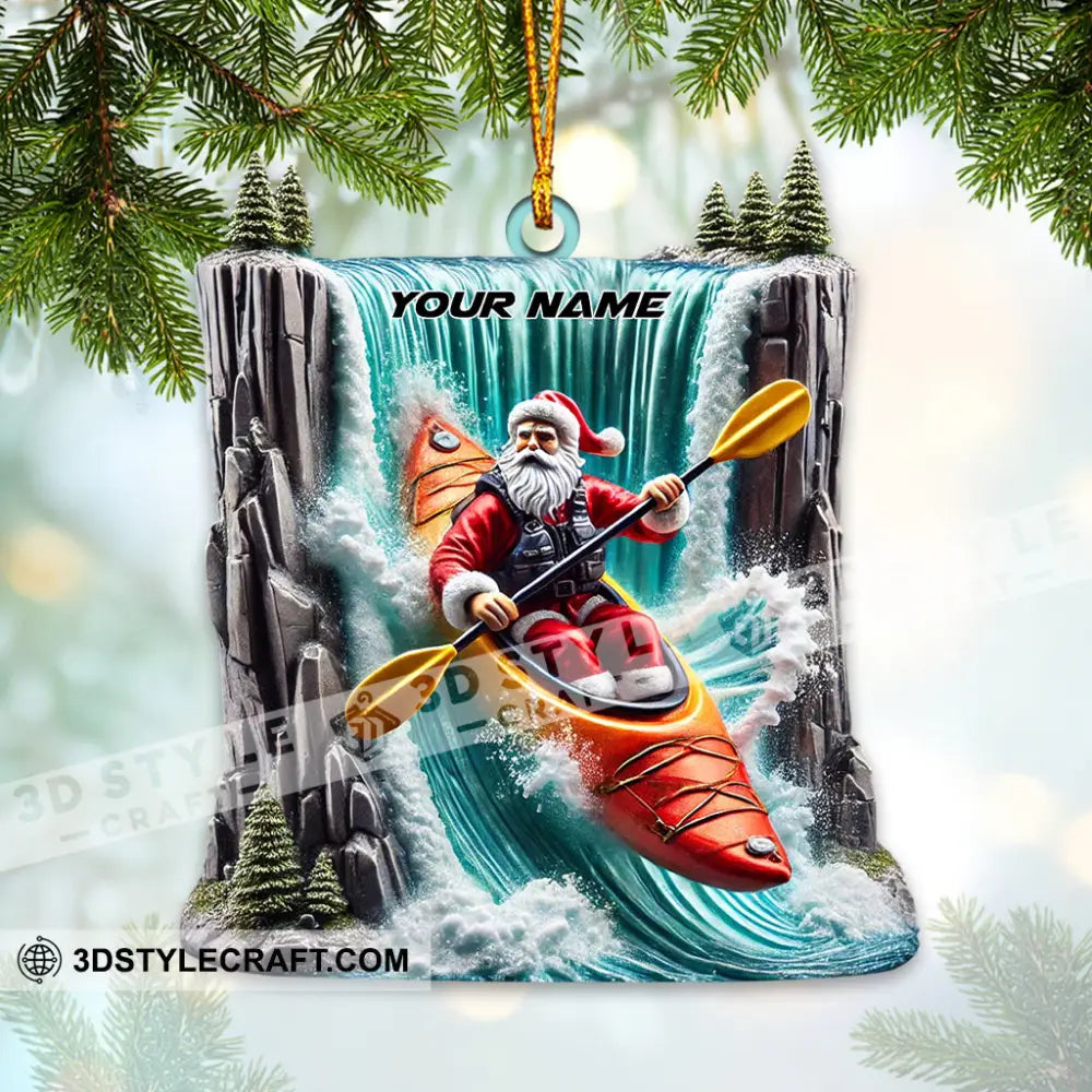 Santa White Water Rafting Christmas Ornament Personalized