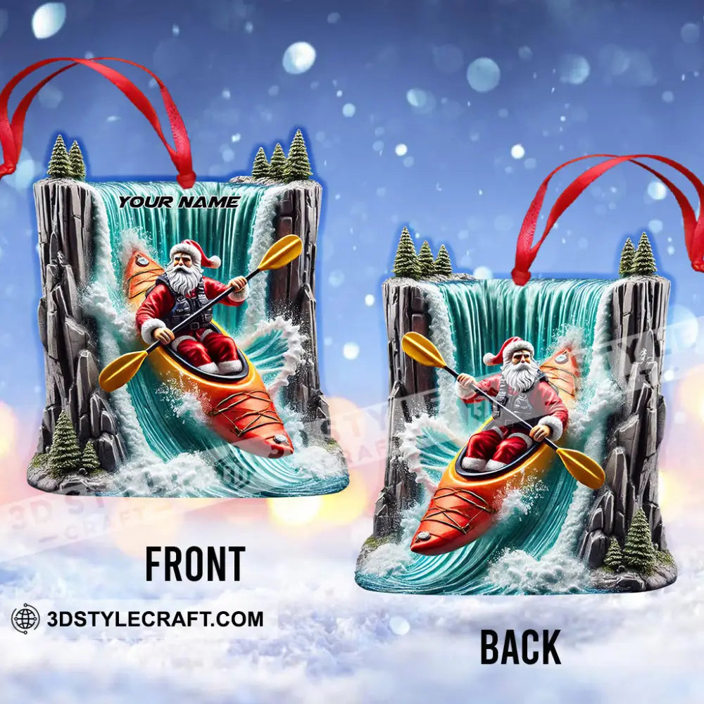 Santa White Water Rafting Christmas Ornament Personalized