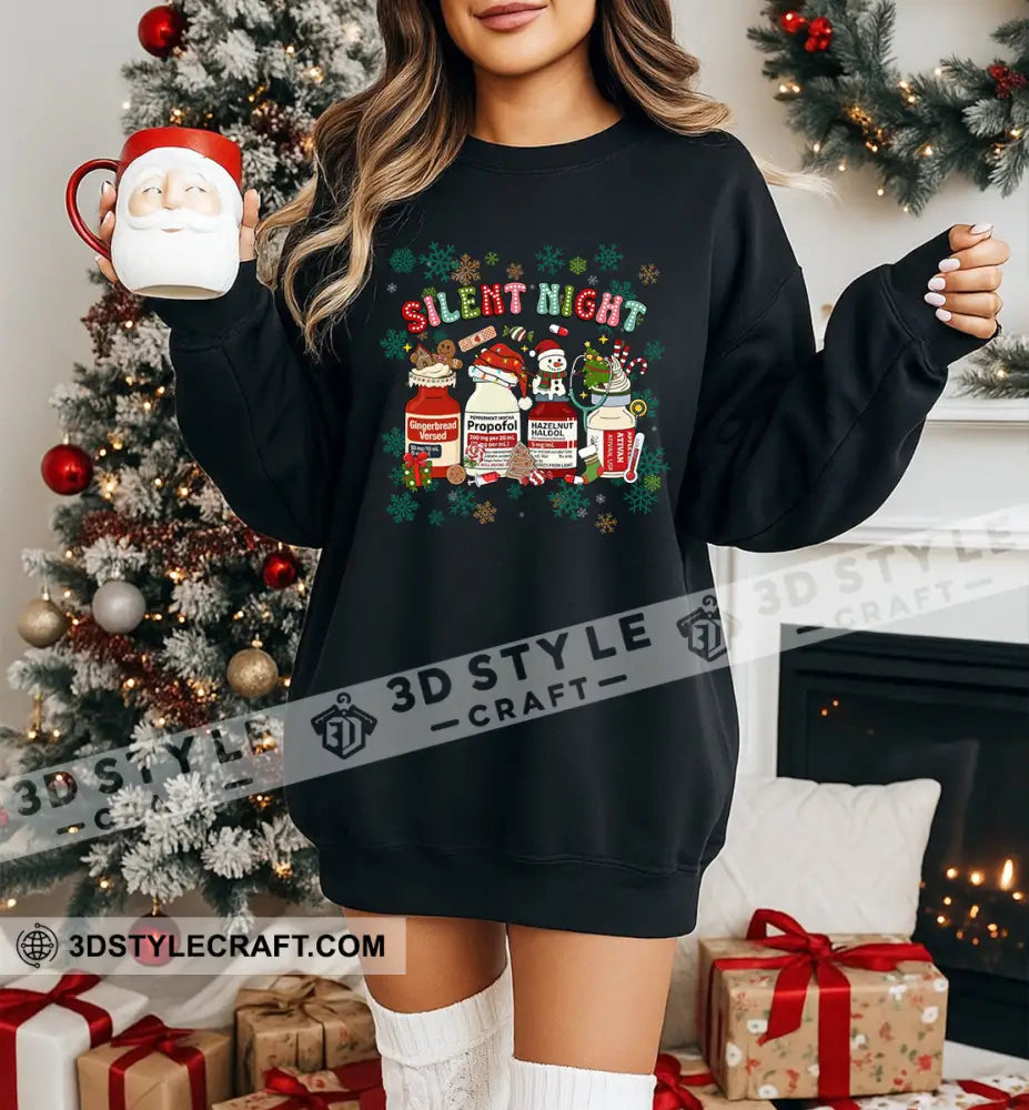 Silent Night Gift For Christmas Sweatshirt Sweatshirt / Black / S Apparel