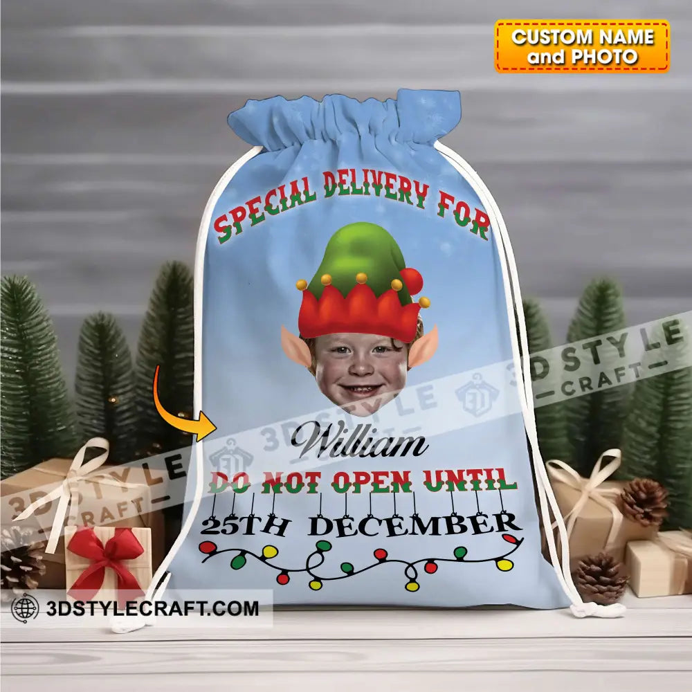 Special Christmas Delivery For Kid Custom Photo And Text Personalized String Bag Gift 13X15 In -