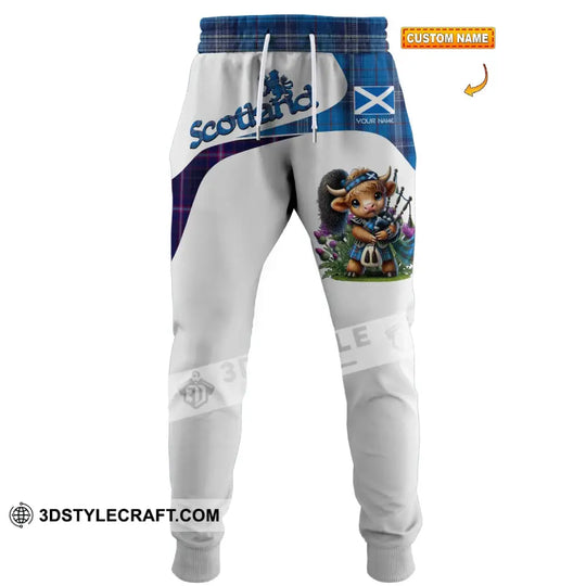 Unisex Pants - Custom Text Pants, Scotland Highland Cow With Bagpipes Pants style option 1
