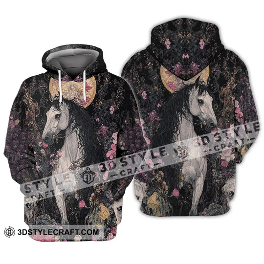 Unisex Shirt - Black Horse And Flowers, Horse Graphic, Animal Scenery Stylish Shirt style option 3