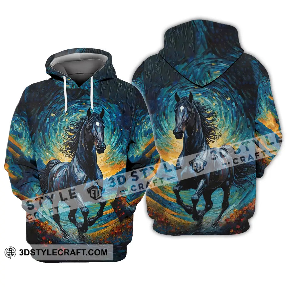Unisex Shirt - Black Horse Symbolism Night Sky Shirt Hoodie / S T-shirt