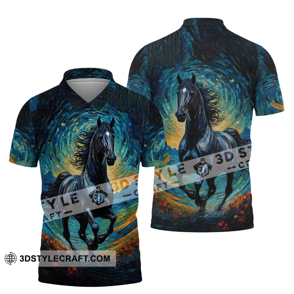 Unisex Shirt - Black Horse Symbolism Night Sky Shirt Polo Shirt / S T-shirt