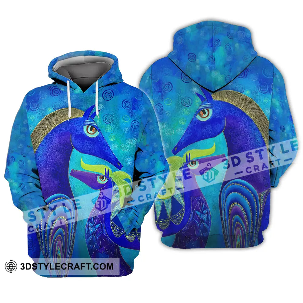 Unisex Shirt - Blue Abstract Art Horses Graphic Shirt Hoodie / S T-shirt