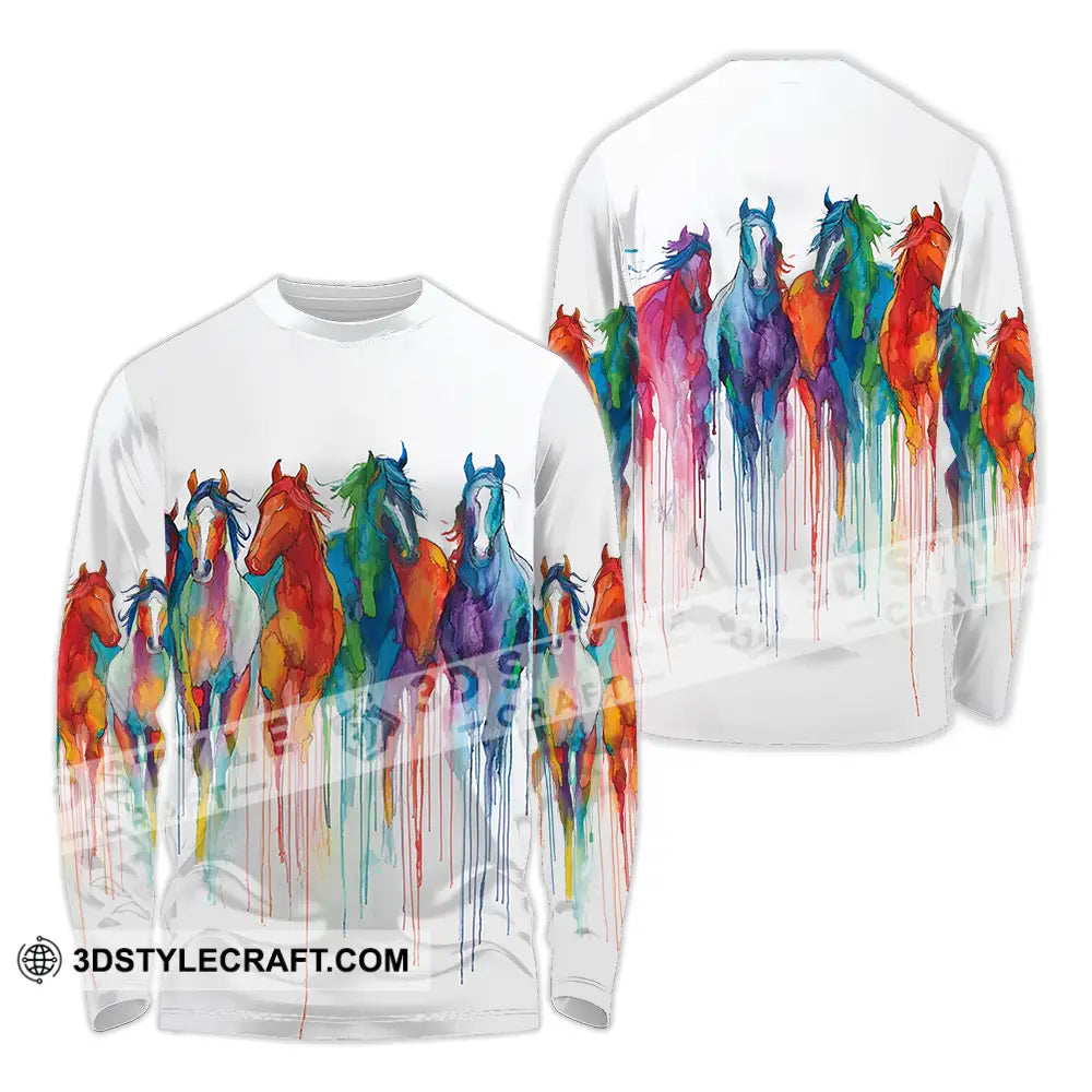 Unisex Shirt - Colorful Horses Horse Graphic Animal Scenery Stylish Shirt Long Sleeve Shirt / S T-shirt