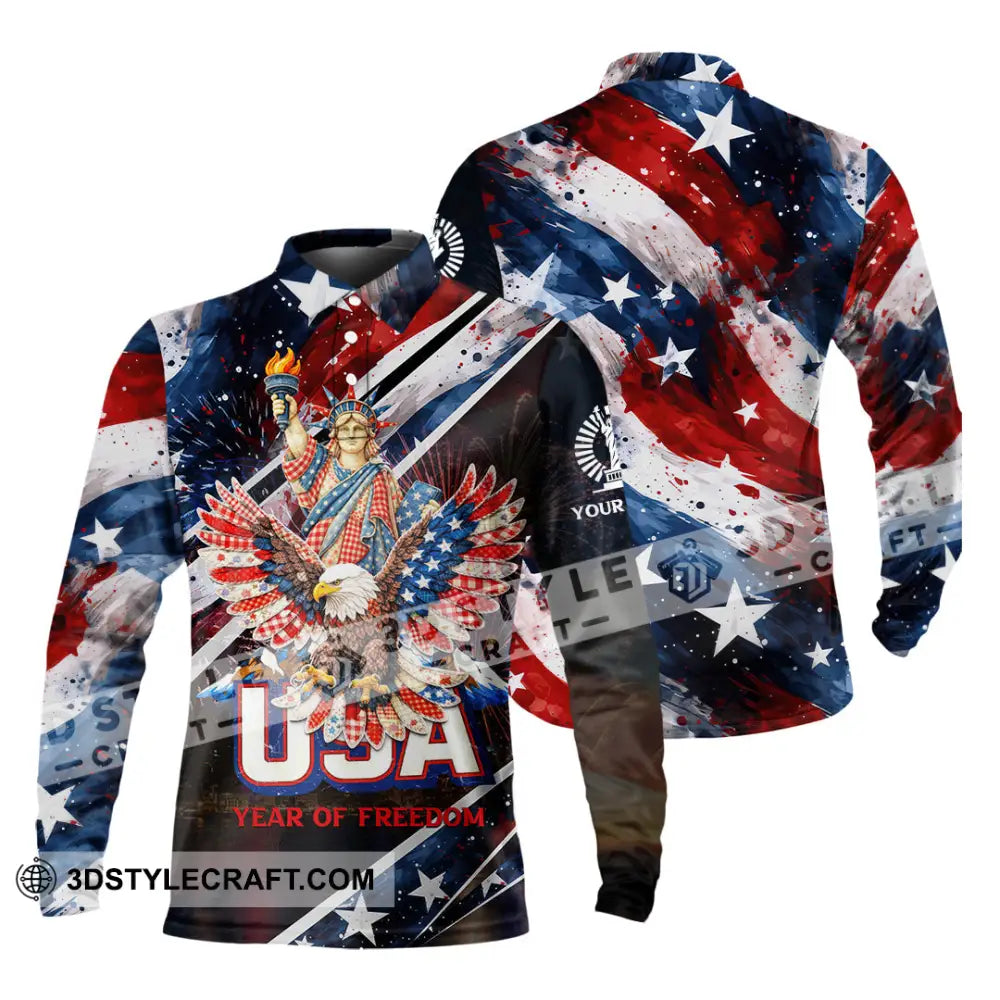 Unisex Shirt - Custom 250 Years Of United State Of America 3D Shirt Long Sleeve Polo / S T-shirt