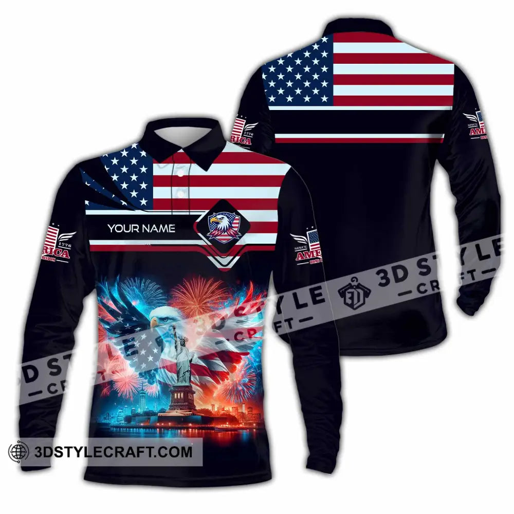 Unisex Shirt - Custom America Shirt Long Sleeve Polo / S T-shirt