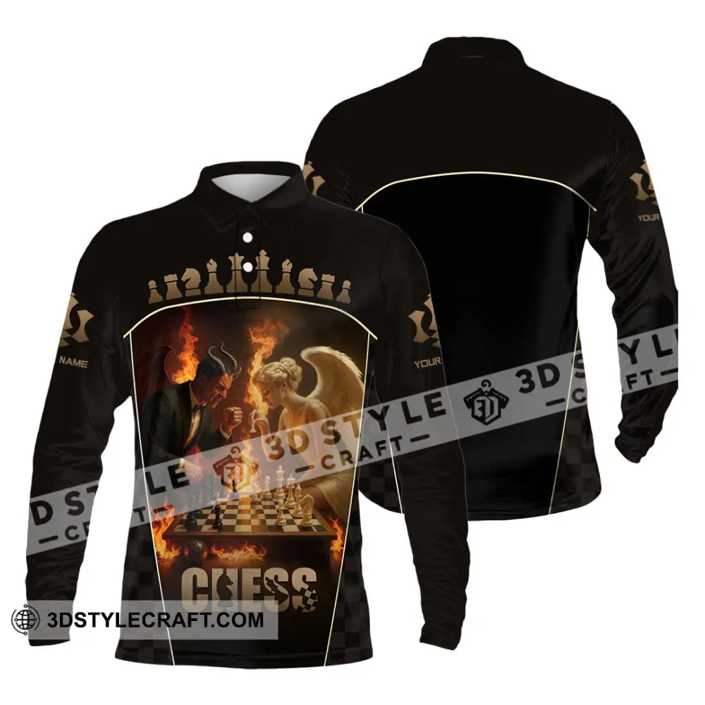 Unisex Shirt - Custom Angels & Demons Chess Shirt For Couple Long Sleeve Polo / S T-shirt