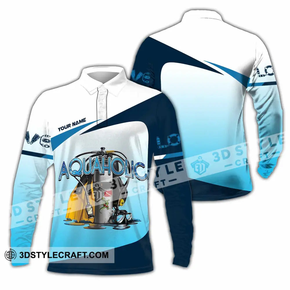 Unisex Shirt - Custom Aquaholic Scuba Diving Diver Shirt Long Sleeve Polo / S T-shirt