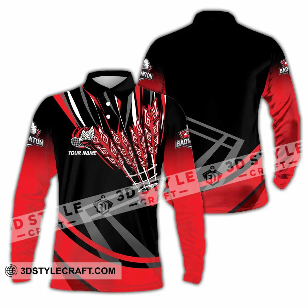 Unisex Shirt - Custom Badminton 3D Shirt Long Sleeve Polo / S T-shirt