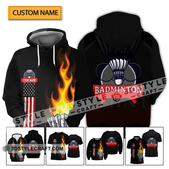 Unisex Shirt - Custom Badminton Name T-Shirt - Fire Badminton Clothing style option 2