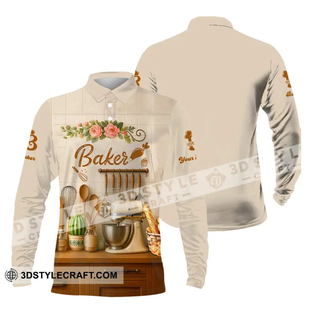 Unisex Shirt - Custom Baker Love Baking Shirt Long Sleeve Polo / S T-shirt