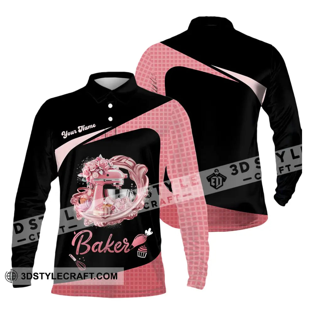 Unisex Shirt - Custom Baker Love Baking Shirt Long Sleeve Polo / S T-shirt