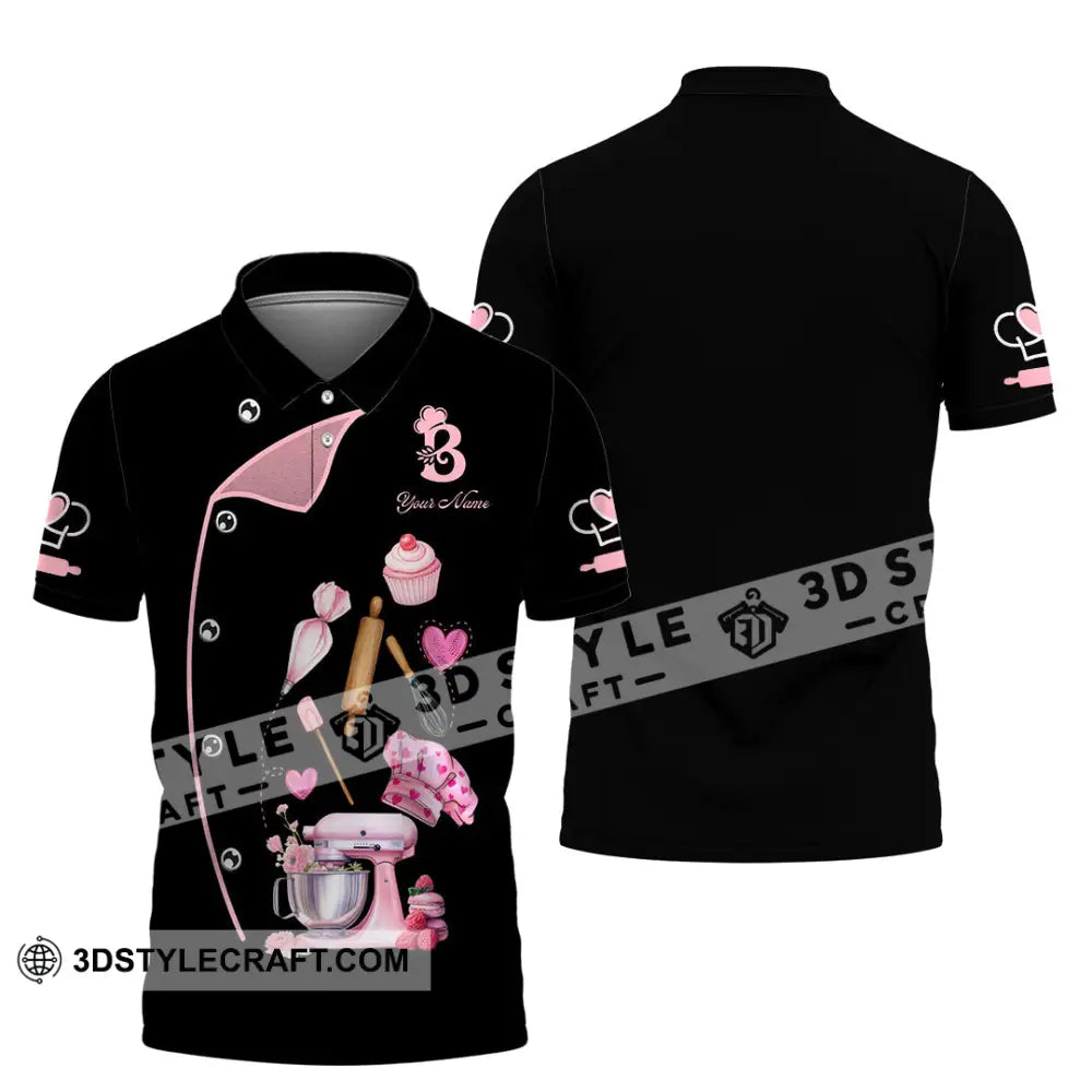 Unisex Shirt - Custom Bakery Black & Pink Cute Shirt Polo Shirt / S T-shirt