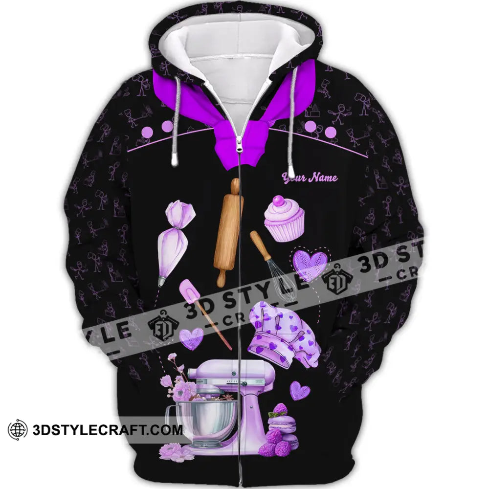 Unisex Shirt - Custom Bakery Black & Purple Cute Shirt Zipper Hoodie / S T-shirt
