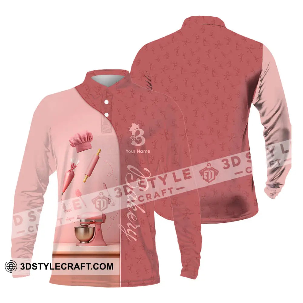 Unisex Shirt - Custom Bakery Pink Cute Shirt Long Sleeve Polo / S T-shirt