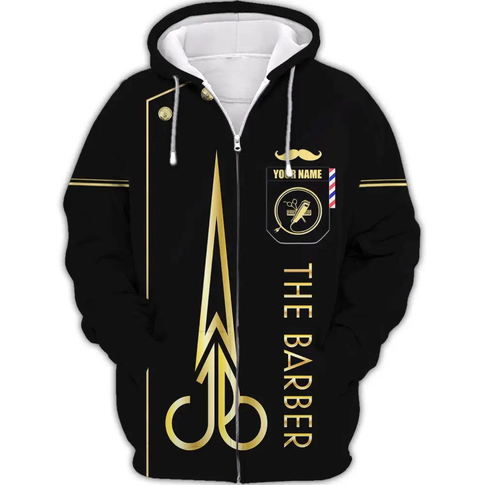 Unisex Shirt Custom Barber Personalized Name For Hairstylists Zipper Hoodie / S T-Shirt