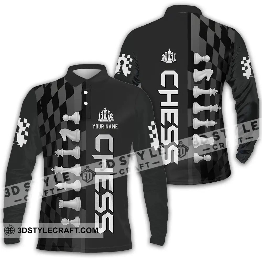 Unisex Shirt - Custom Black And White Chess Chess Player Sporty Shirt Long Sleeve Polo / S T-shirt