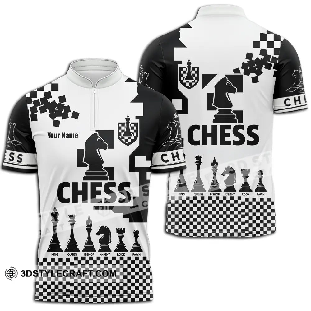 Unisex Shirt - Custom Black And White Chess Chess Player Sporty Shirt Zipper Polo Shirt / S T-shirt