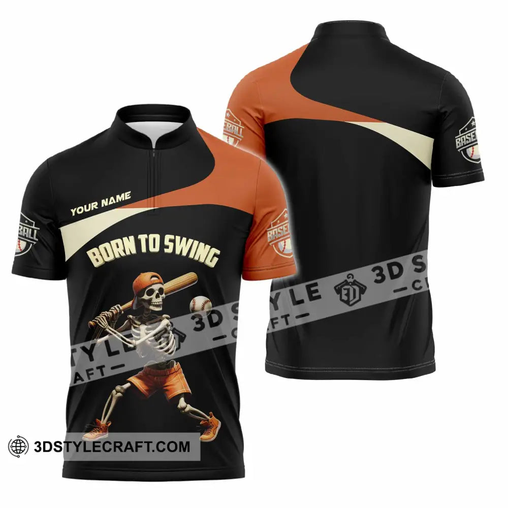 Unisex Shirt Custom Born To Swing Baseball Shirt Zipper Polo Shirt / S T shirt