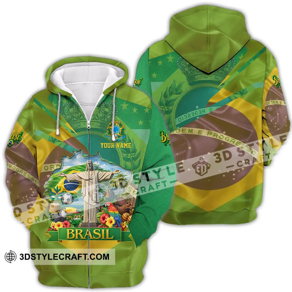 Unisex Shirt - Custom Brasil 3D Shirt Zipper Hoodie / S T-shirt