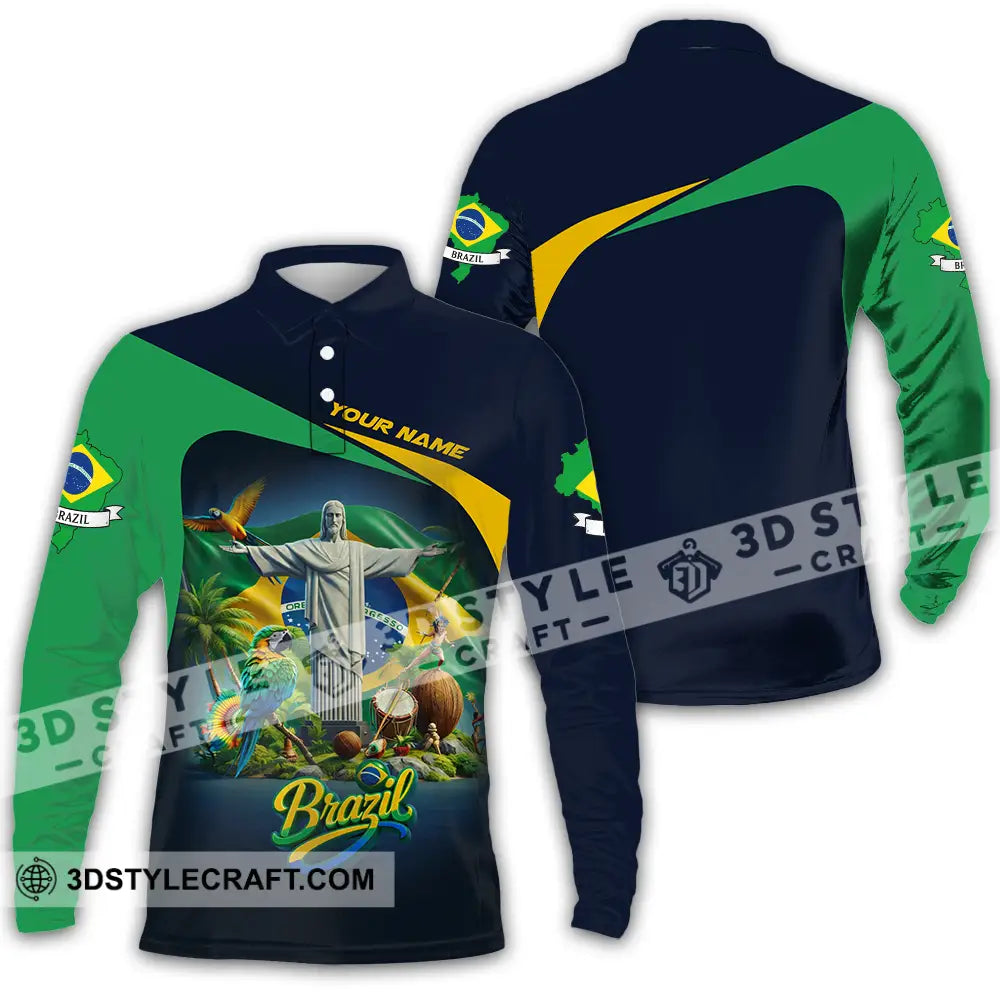 Unisex Shirt - Custom Brazil 3D Shirt Long Sleeve Polo / S T-shirt