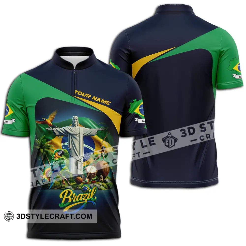 Unisex Shirt - Custom Brazil 3D Shirt Zipper Polo Shirt / S T-shirt