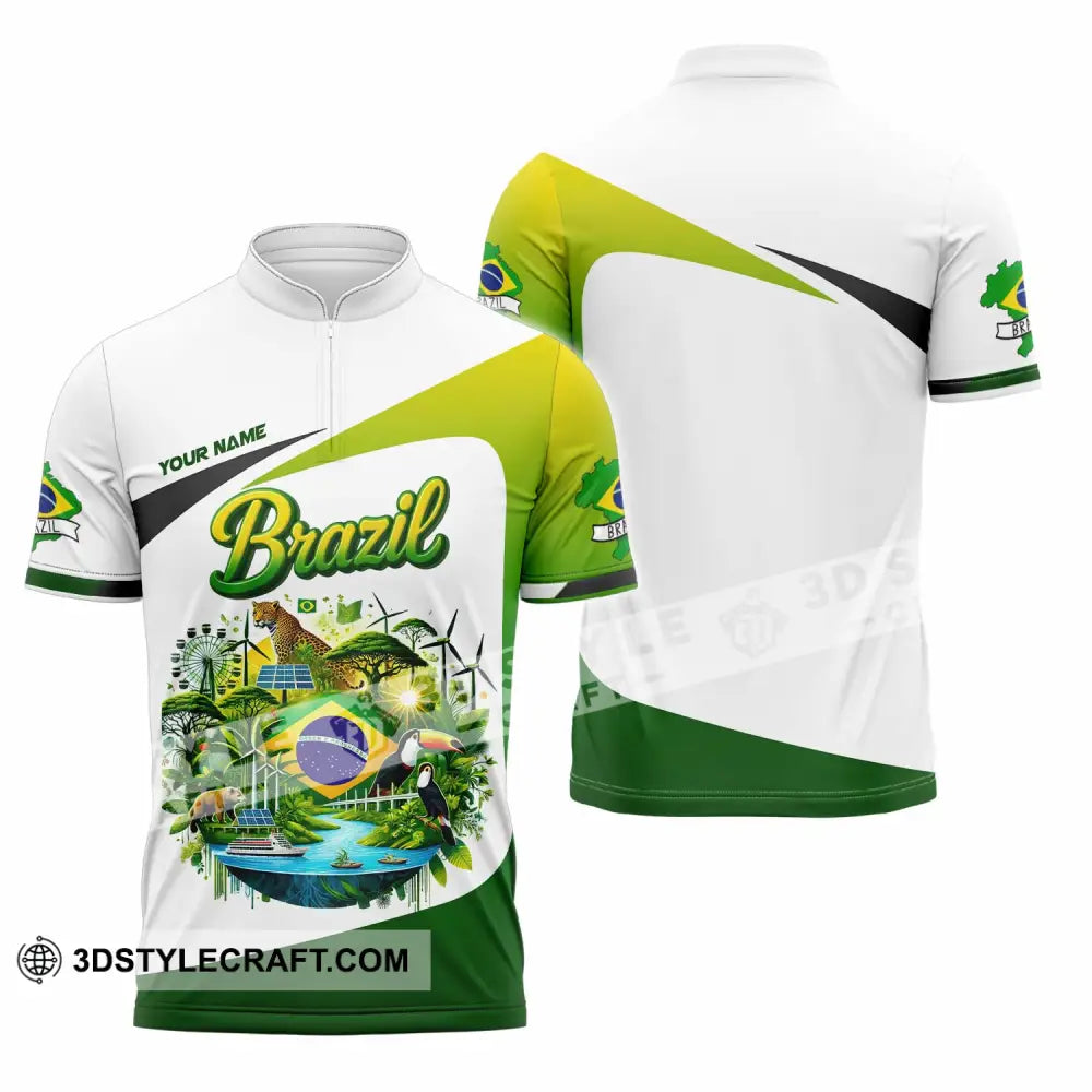 Unisex Shirt - Custom Brazil 3D Shirt Zipper Polo Shirt / S T-shirt