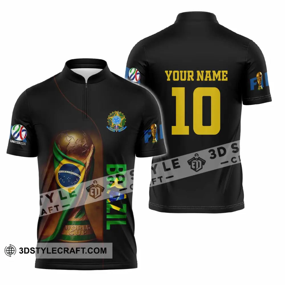 Unisex Shirt - Custom Brazil 3D Shirt Zipper Polo Shirt / S T-shirt