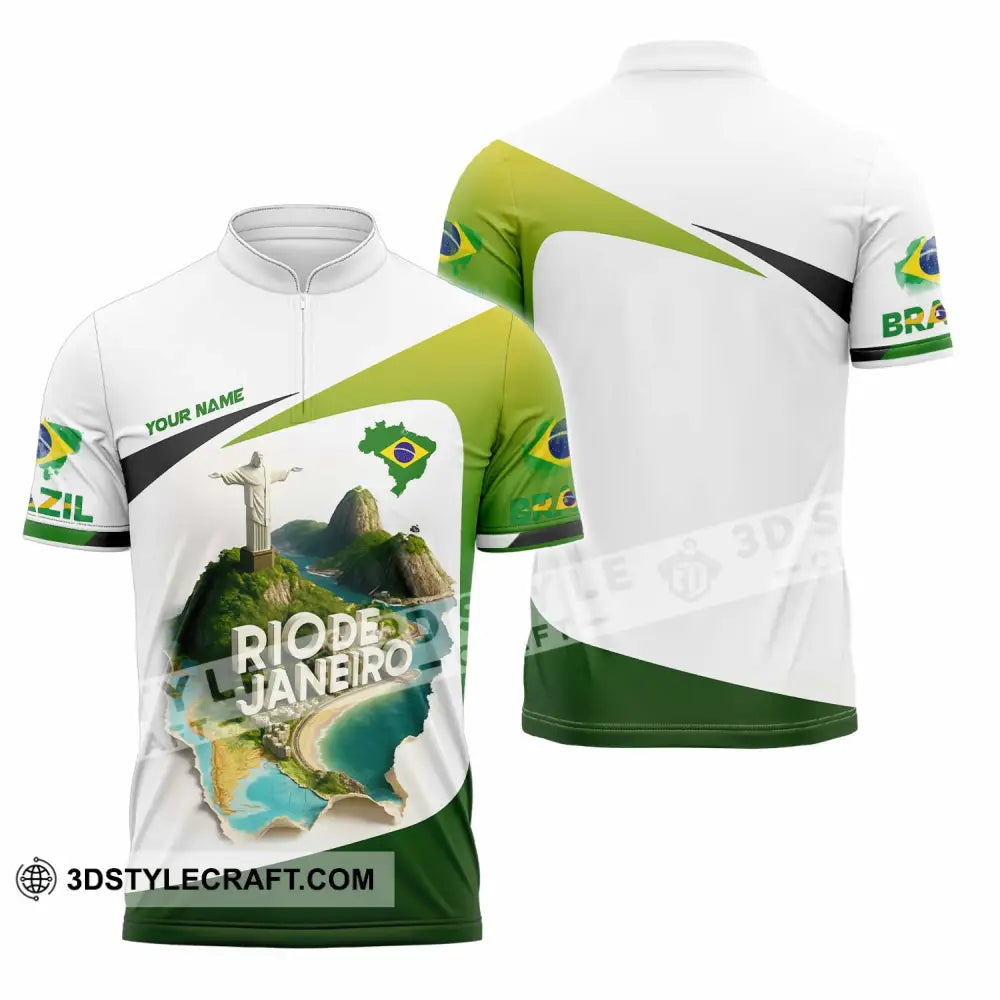 Unisex Shirt - Custom Brazil 3D Shirt Zipper Polo Shirt / S T-shirt