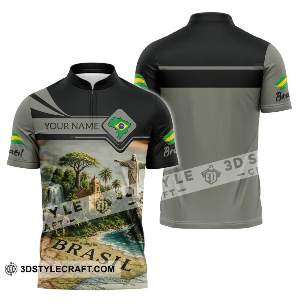 Unisex Shirt - Custom Brazil 3D Shirt Zipper Polo Shirt / S T-shirt