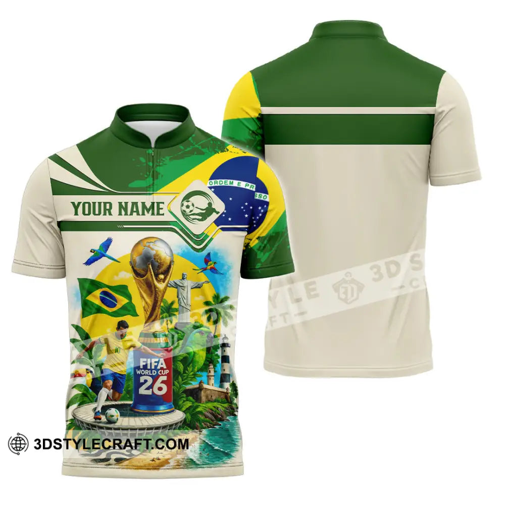 Unisex Shirt - Custom Brazil Fifa World Cup 2026 3D Shirt Zipper Polo Shirt / S T-shirt
