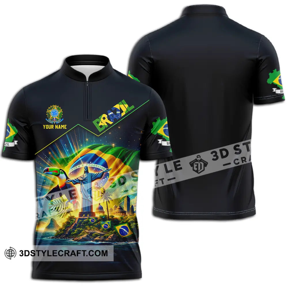 Unisex Shirt - Custom Brazil World Cup 2026 3D Shirt Zipper Polo Shirt / S T-shirt