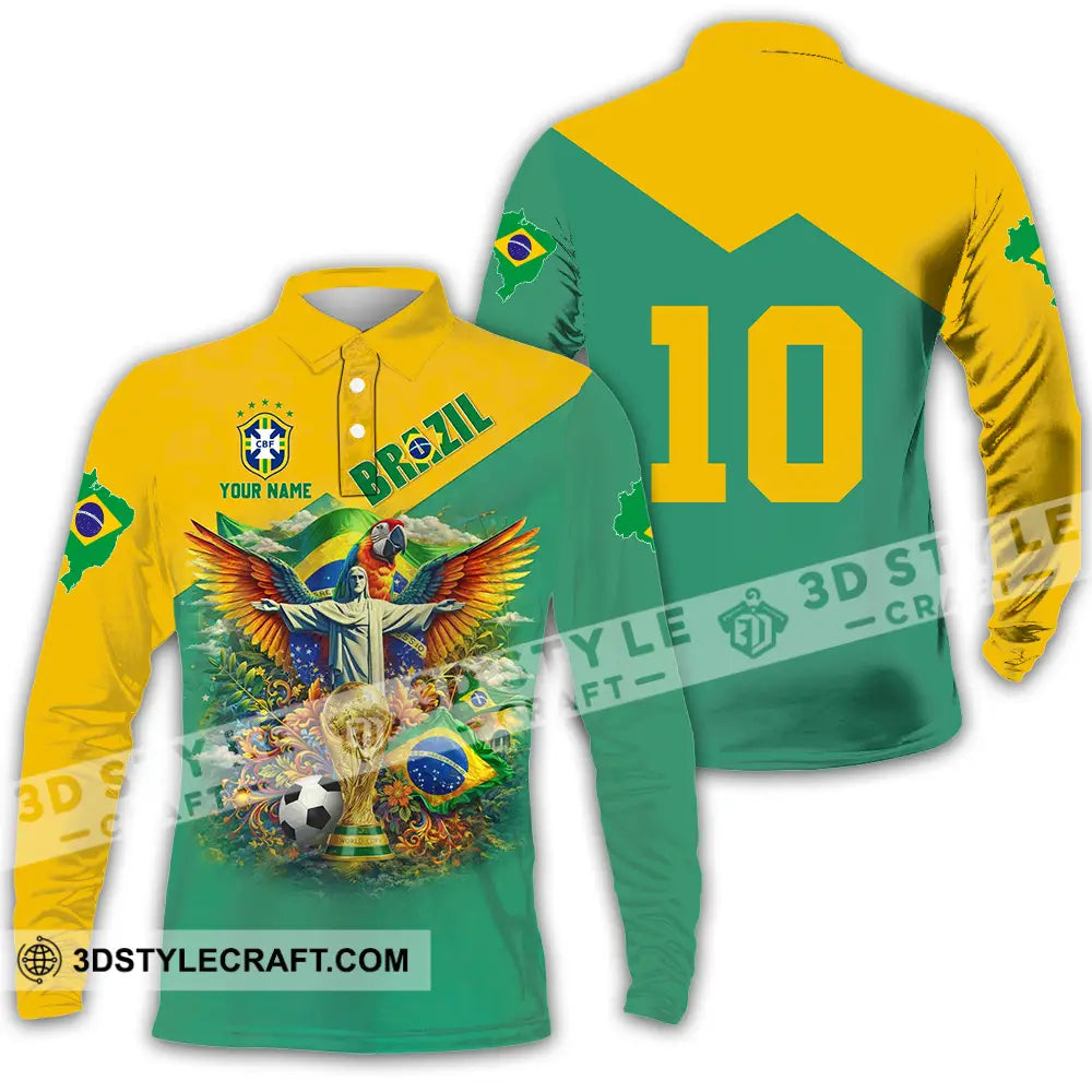 Unisex Shirt - Custom Brazil World Cup 3D Shirt Long Sleeve Polo / S T-shirt