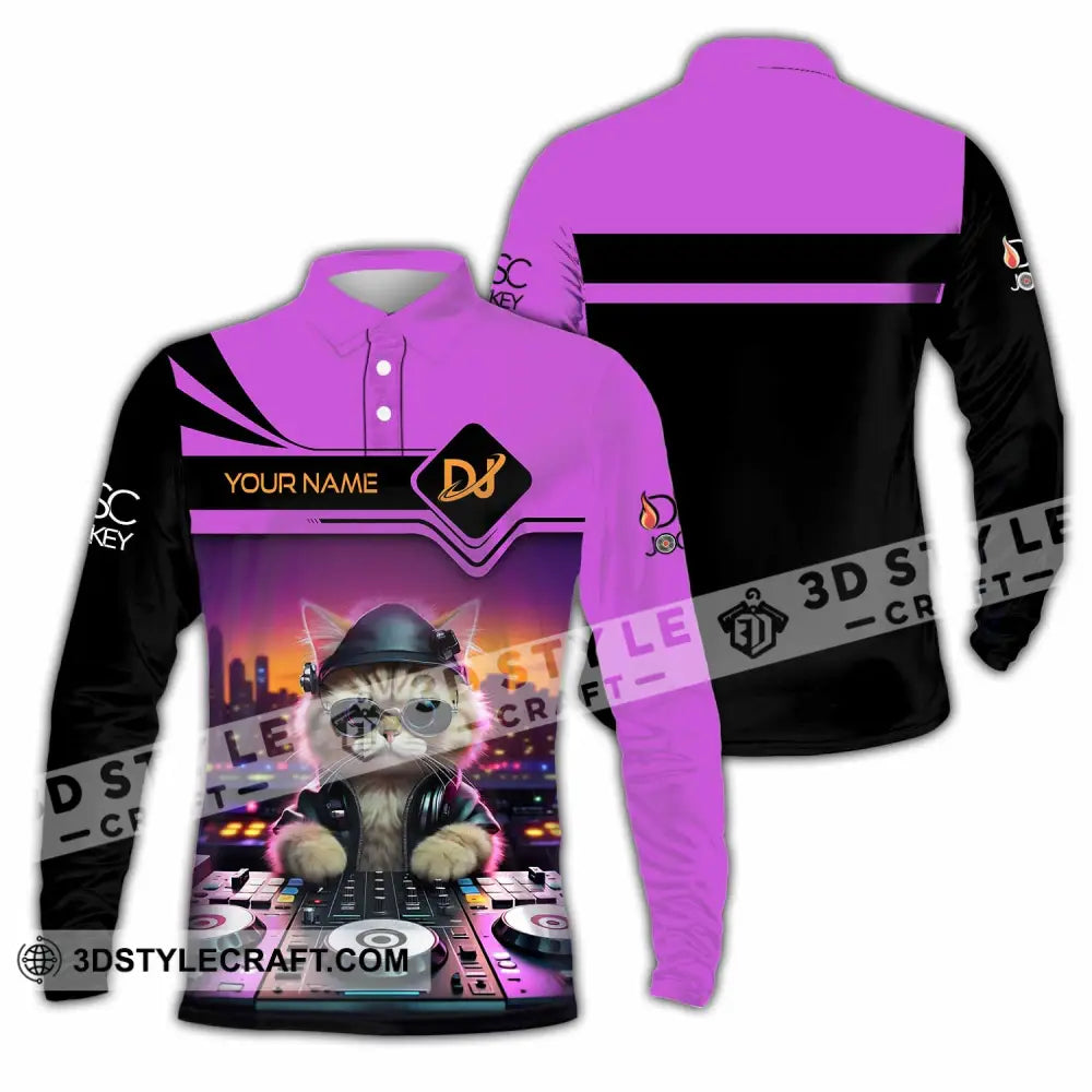 Unisex Shirt - Custom Cat Disc Jockey Shirt Long Sleeve Polo / S T-shirt