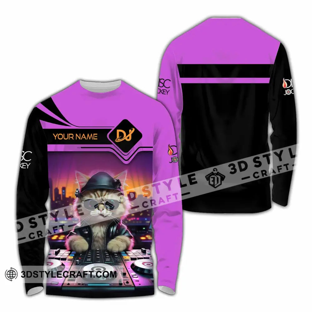 Unisex Shirt - Custom Cat Disc Jockey Shirt Long Sleeve Shirt / S T-shirt