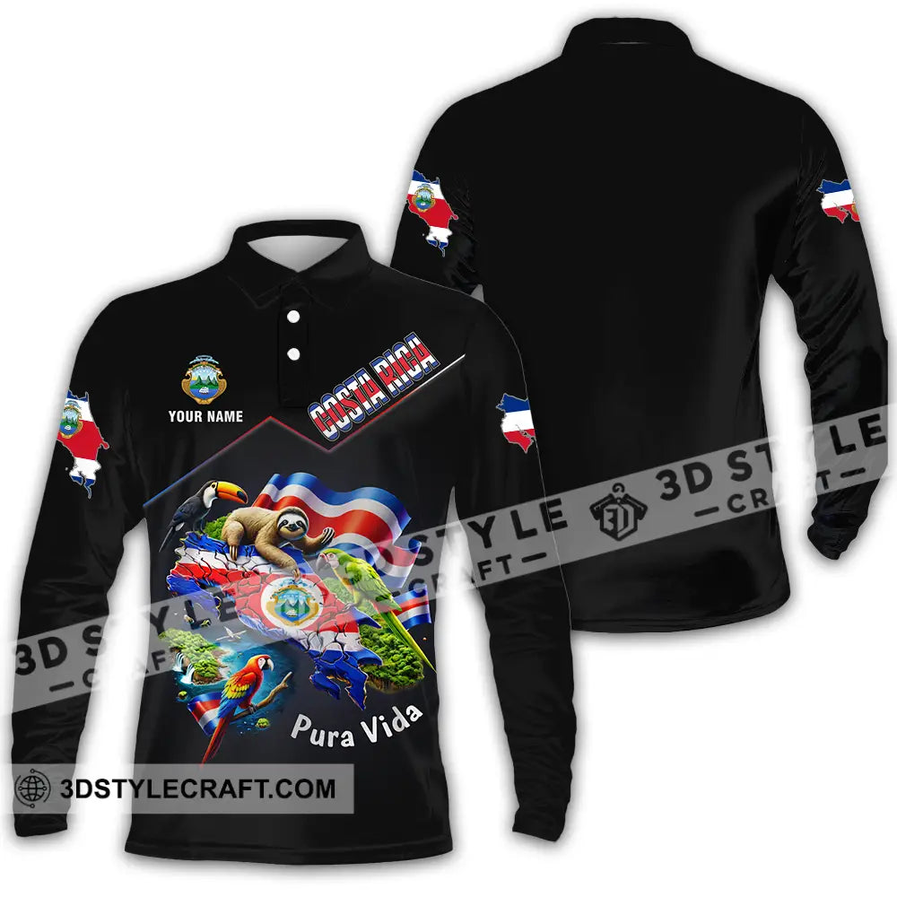 Unisex Shirt - Custom Costa Rica Pura Vida 3D Shirt Long Sleeve Polo / S T-shirt