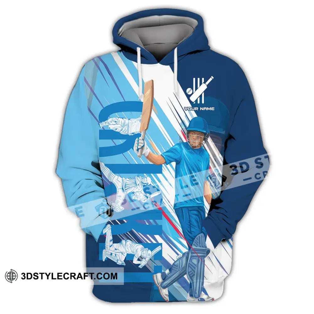 Unisex Shirt Custom Cricket Player Blue Design Shirt Hoodie / S T shirt
