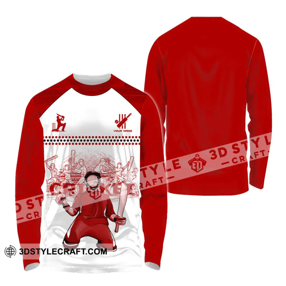 Unisex Shirt Custom Cricket Player Red Design Shirt Long Sleeve Shirt / S T shirt